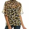 Joie Smocked Neck Silk Blouse Women