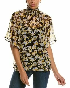 Joie Smocked Neck Silk Blouse Women